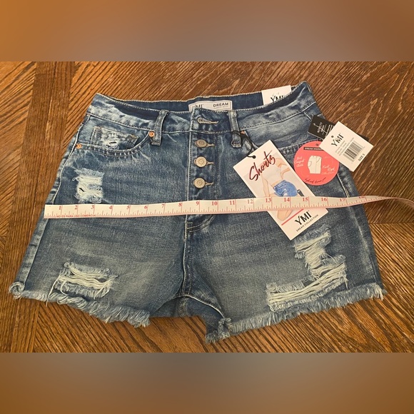 YMI Women's NWT Dream Exposed Button High Rise Shorts, Medium Blue, Size 5/27 - Picture 3 of 11